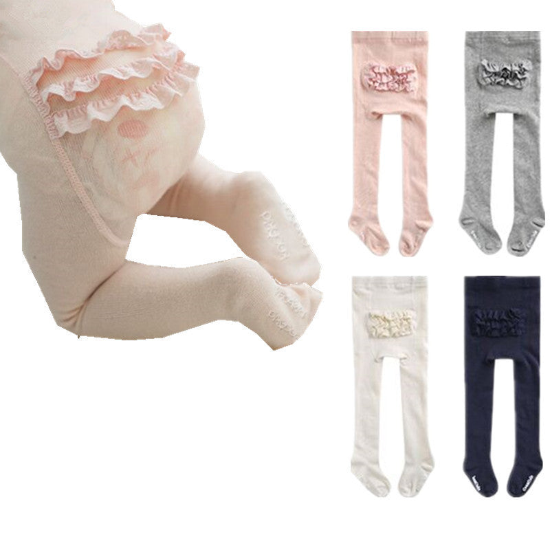 Cotton Knitting Baby Girls Tights Lace Princess Style Soft Fashion Children Tights 0-4T