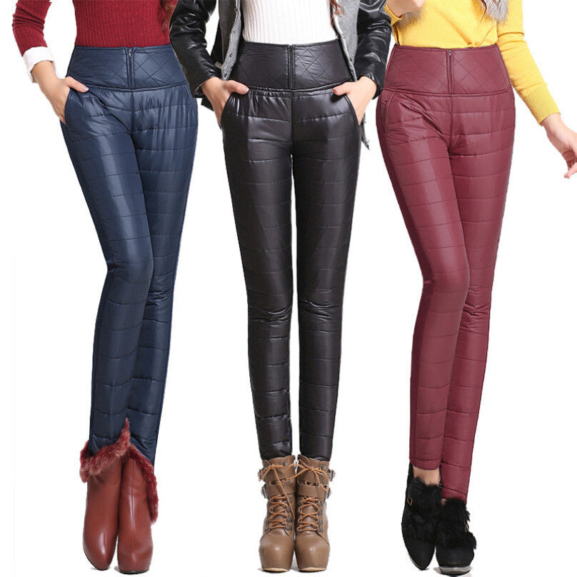 Pants High Waisted Outer Wear Women Fashion Slim Warm Windproof Plus Velvet Thick Down Pants Trousers