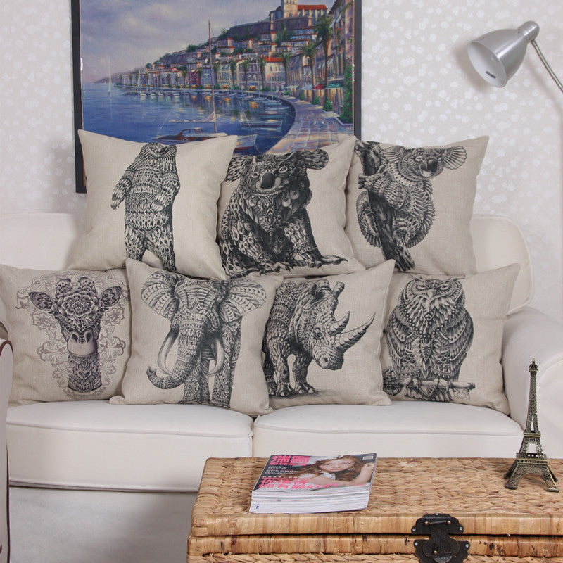 Online discount shop Australia - Geometric Grid Animal Elephants rhinoceroses sloths Cushion Cover Sofa Decor Throw Pillow Home Chair Car Pillow Case