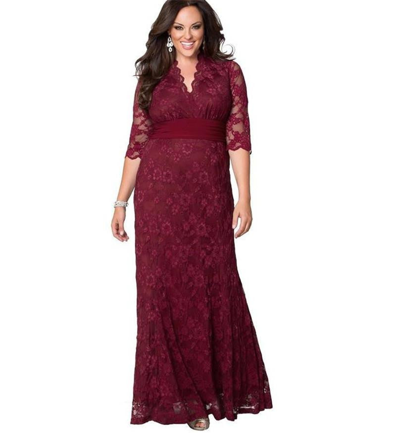 Women Big Large Plus Size Elegant Evening Maxi Long Little Black Red Party Lace Dresses