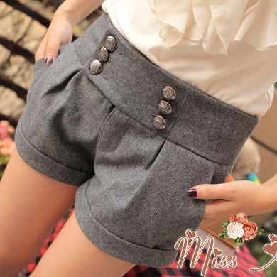 women shorts thick casual fashion double button woolen warm LL724