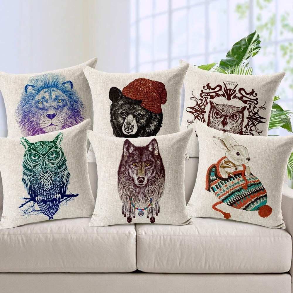 Online discount shop Australia - Hand-painted Animal Cushion Lion Wolf Bear Owl Cushion Decorative Pillow cushions without filling