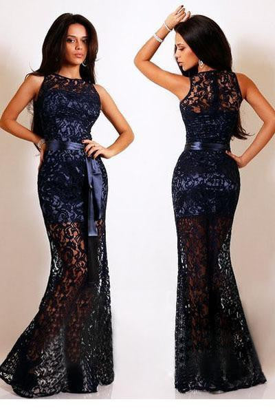 women sexy long dress ladies Red White Navy Blue Lace Satin Patchwork Maxi Party Dress LC6809