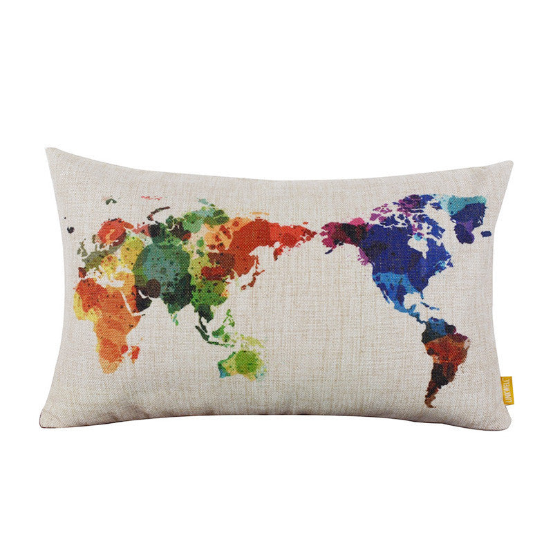 Online discount shop Australia - Decorative Throw Pillows World Map Geometric Colorful Cotton Linen Cushion Cover For Sofa Home Decor Pillowcase In Stock #85129