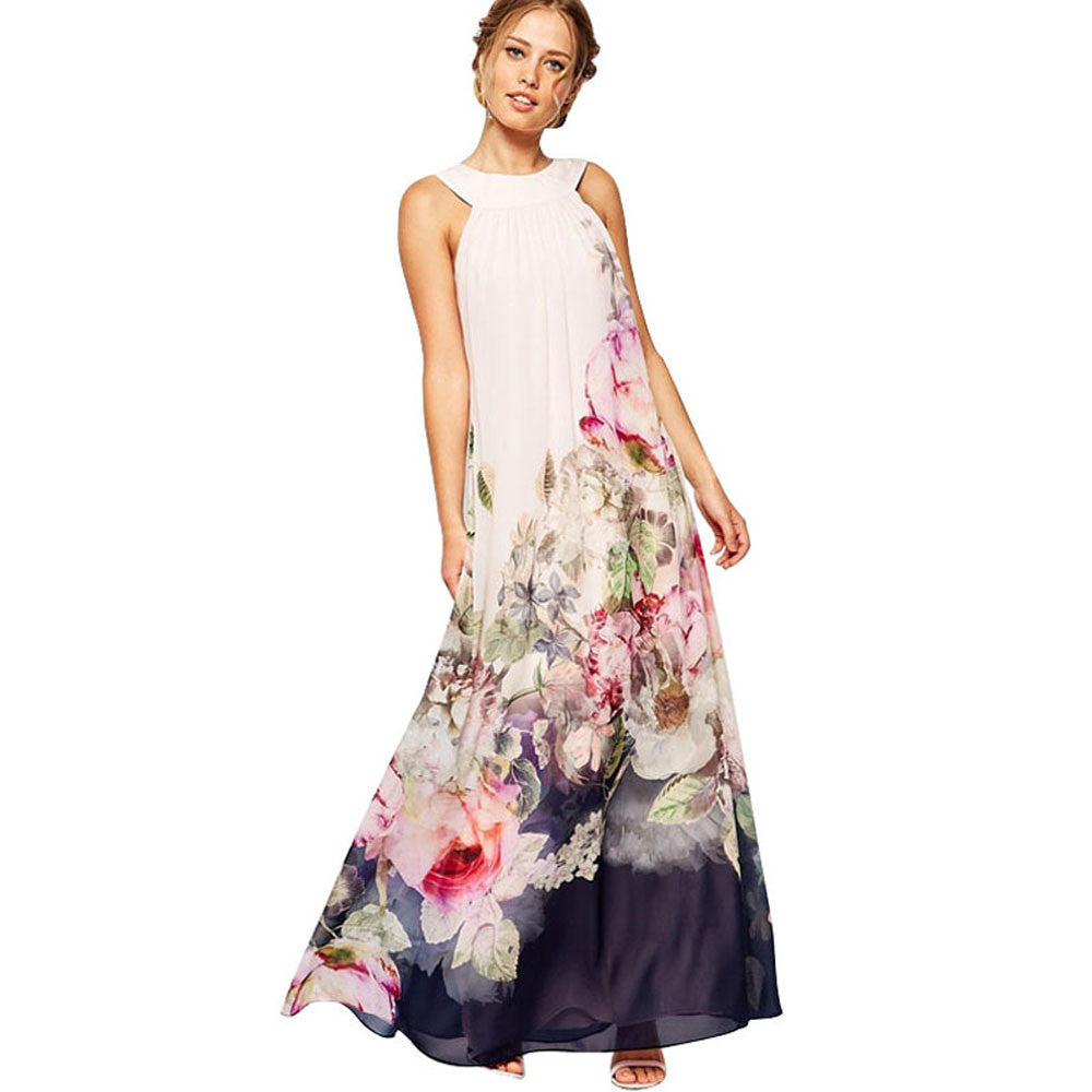 Online discount shop Australia - Long Dress Women Summer Casual Fit and Flare Floral Sleeveless Maxi Dress Bohemian Style Dress