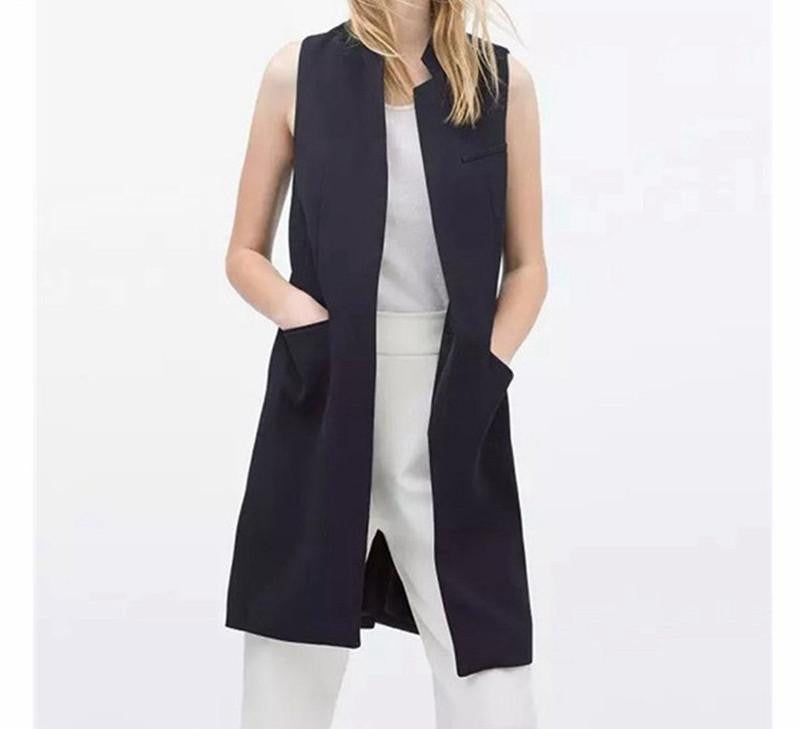 Women Long Vest Jacket Fashion Open Stitch Slim Waistcoat Casual Thin Outwear Sleeveless Cardigan Plus Size