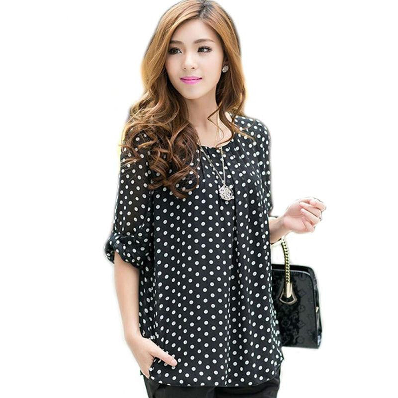 women chiffon blouse women shirts polka dot blouse 3XL 5XL 4XL big size plus size clothing