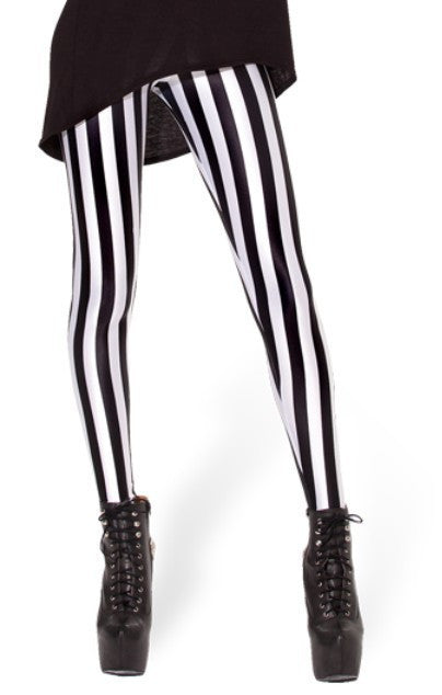 Online discount shop Australia - Beetlejuice Leggings Black white vertical stripe print pants