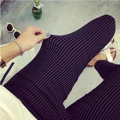 Plus Size Casual Women Pencil Pants Elastic Slim Harem Capris Black White Stripe Leggings Trousers Plus Size Women Pants