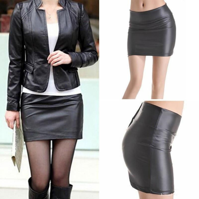 Women Bodycon Mini Skirt Faux Leather Zip High Wasit Mini Short Skirt S-3XL