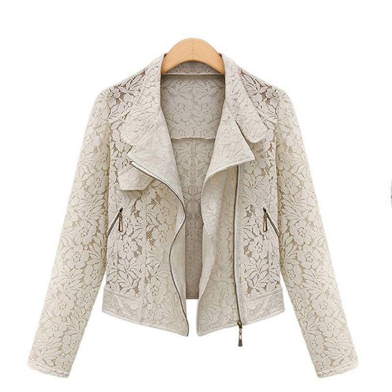 Online discount shop Australia - Lace Biker Jacket New Brand High Quality Full Lace Outwear Leisure Casual Short Jacket Metal Zipper Jacket