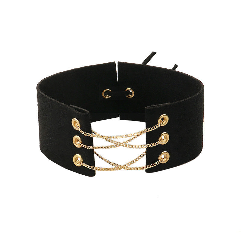 Glamorous Black Velvet Choker With Gold Chains Statement Necklace Link Chain Lace Up Chokers Necklaces Chocker 8 Colors