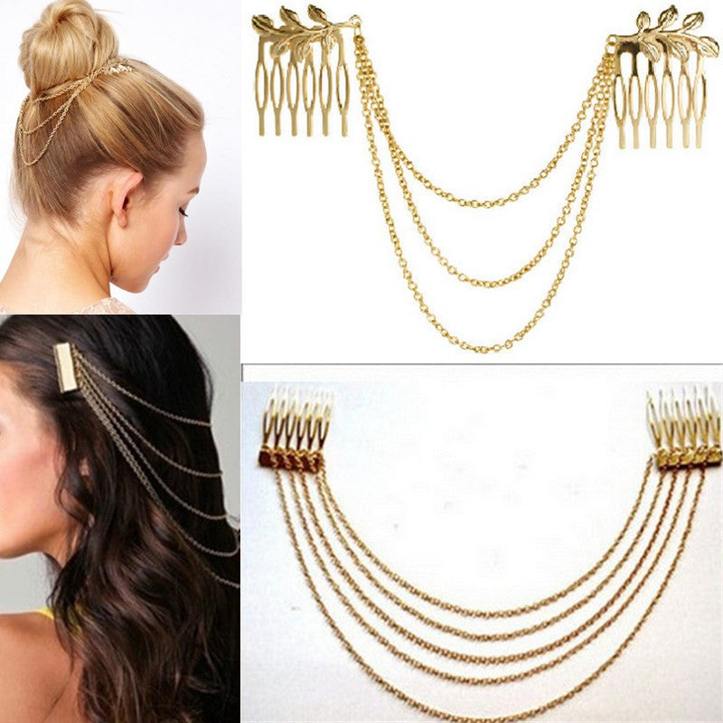 Online discount shop Australia - Metal Tassel Chain Headband Women Hair Accessories Clip Hair Comb Bridal Ladies Leaf Headwear