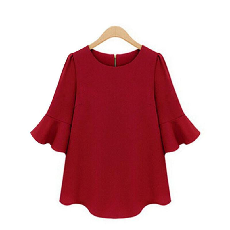 Women Blouses Casual Women Tops Chiffon Blouse Flare Sleeve Shirts Loose Plus Size XL-5XL