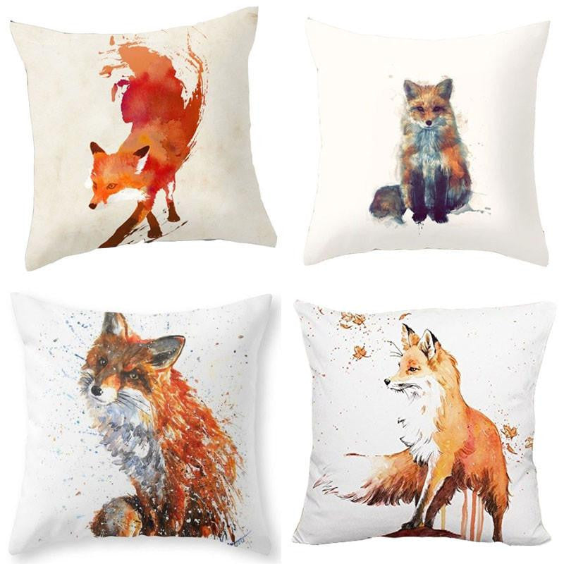 Wild Animal Fox Pattern Cotton Linen Cushion Cover Decorative Chair Waist Square 45x45cm Pillowcase Pillow Cover Home Living