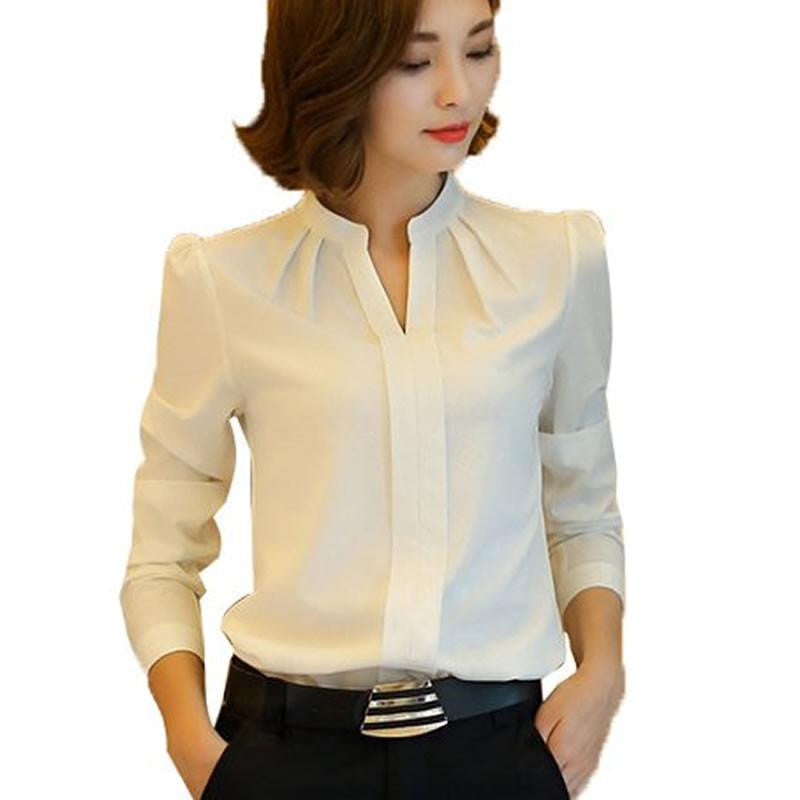 Women Blouses Fashion Style Long Sleeve Chiffon Blouse Ladies Office Shirt White Tops Formal