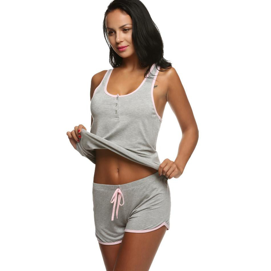 Women Short Pajamas Tank and Cami Set clothing Cotton Nightwear Suit