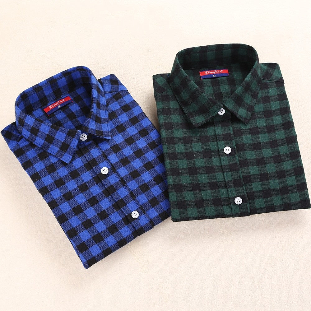 Online discount shop Australia - Flannel Plaid Shirt Women Tops Turn-down Collar Women Shirts Long Sleeve Plus Size Fashion Casual Blouse