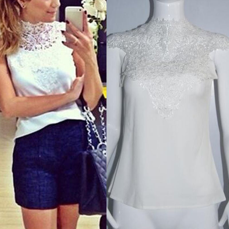 Online discount shop Australia - Dreamgirl Women White lace blouse sleeveless backless  shirts