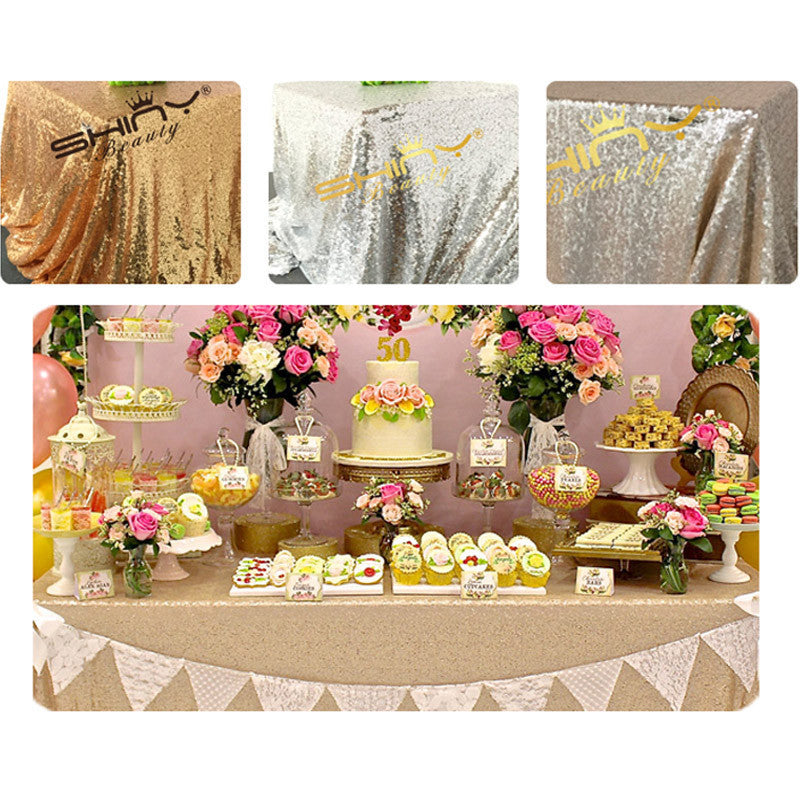 Online discount shop Australia - 125x180cm Champagne/Gold/Silver Embroidery Mesh Sequin Tablecloth Sequin Table Overlay for Wedding/Party Decora