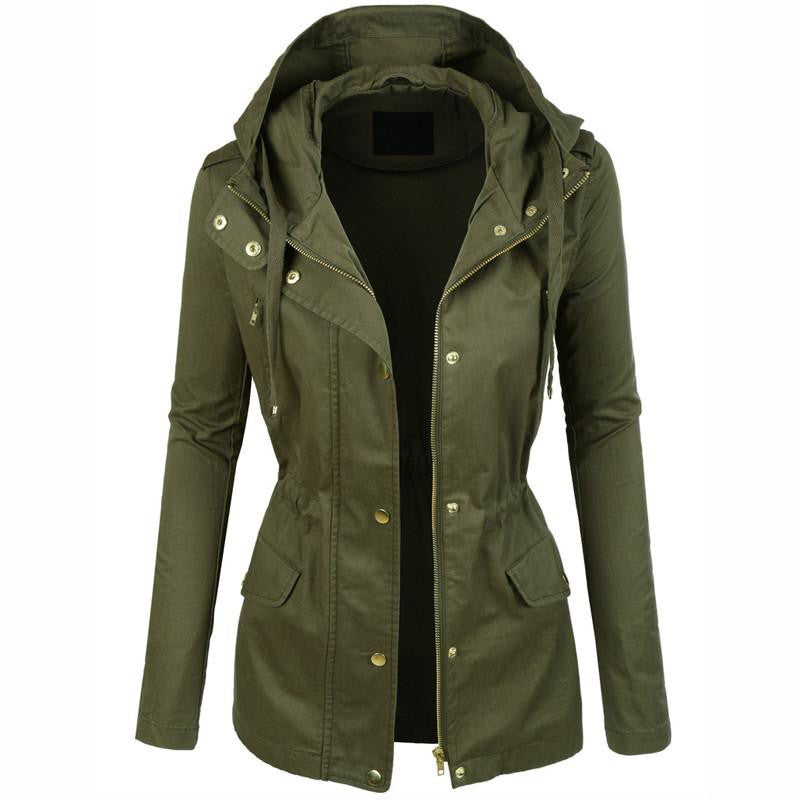 Womens Military Anorak Jacket With Hood Lightweight Women Jacket Fashion Casual Ladies Jackets Zipper Up Female Coat