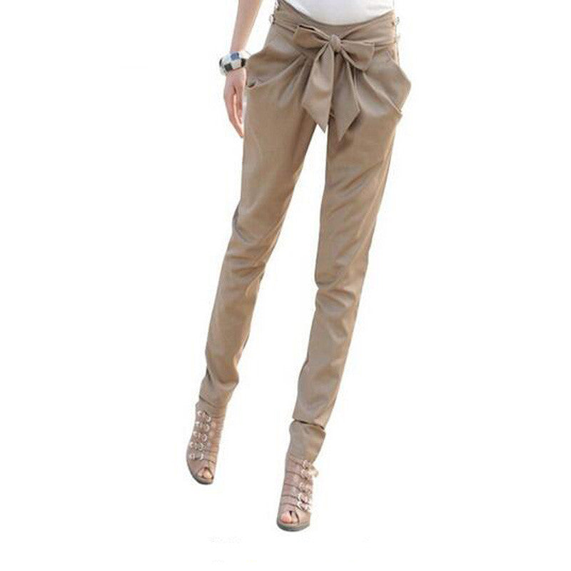 Online discount shop Australia - high waist women's Skinny Long Trousers OL casual Bow harem pants plus size Black, Khaki