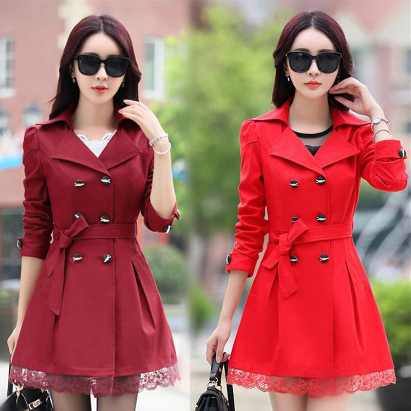 Women Trench Coat Plus Size Lace Thin Double-breasted Coat Women Outerwear Clothing 5 Colors C209
