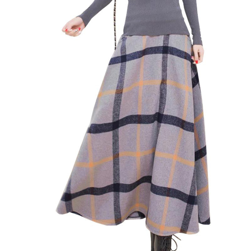 Online discount shop Australia - Long Plaid Skirt Women Vintage Thick Plaid Wool Skirts High Waist Big Swing Fashion Maxi Skirts Women Plaid Skirt