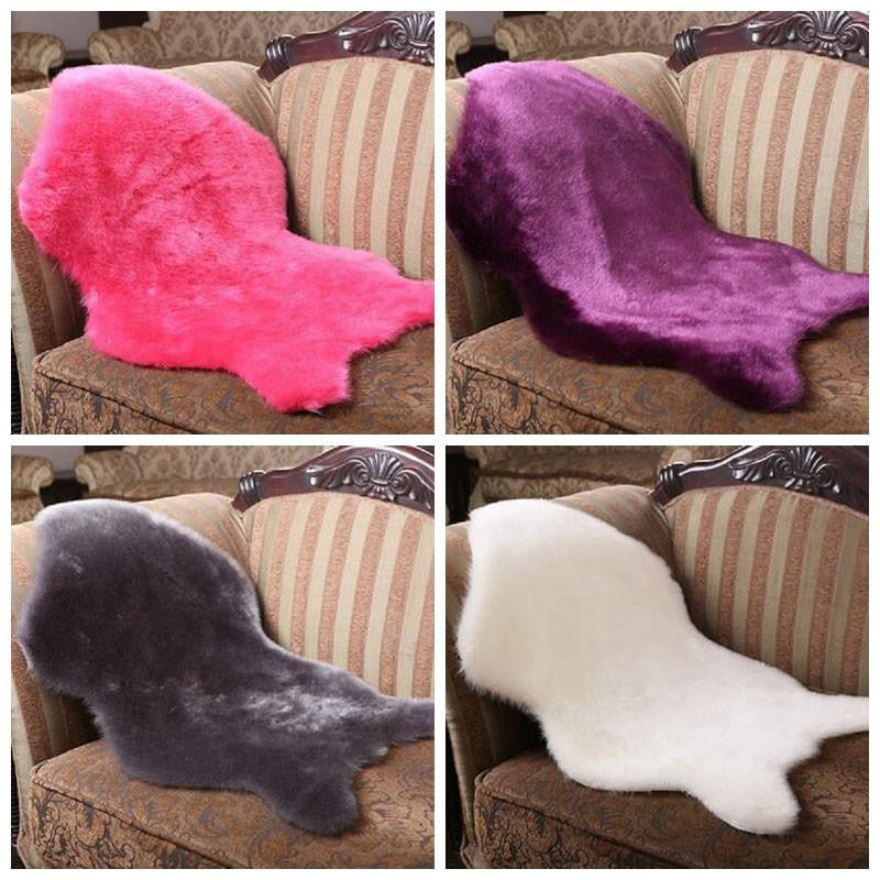 Sheepskin Rug Soft Hairy Carpet Chair Cover Seat Pad Plain Skin Fur Plain Fluffy Area Rugs Washable Bedroom Faux Mat