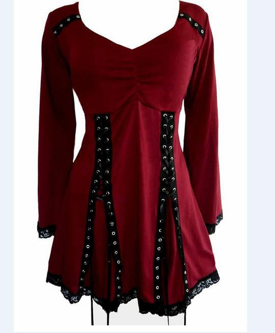 Stylish Long Sleeve Lace Spliced Women's Blouse Victorian Gothic Renaissance Corset shirt Top plus size