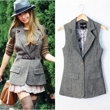 Online discount shop Australia - British Style Plus Size and  Slim Woolen Suit Vest Women Herringbone Waistcoat
