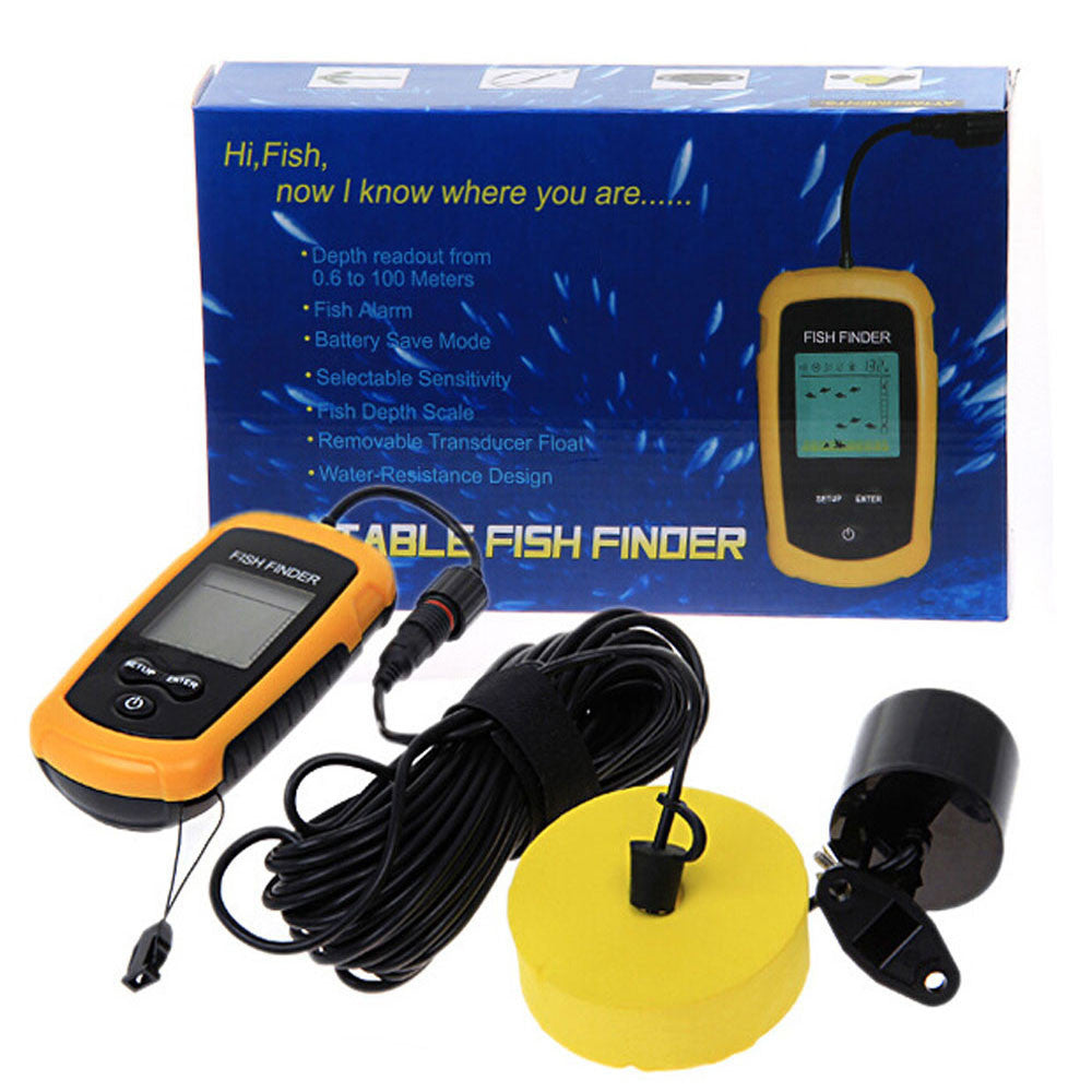 Portable Fish Finder Sonar Sounder Alarm Transducer Fishfinder 0.7-100m fishing echo sounder with Battery with English Display