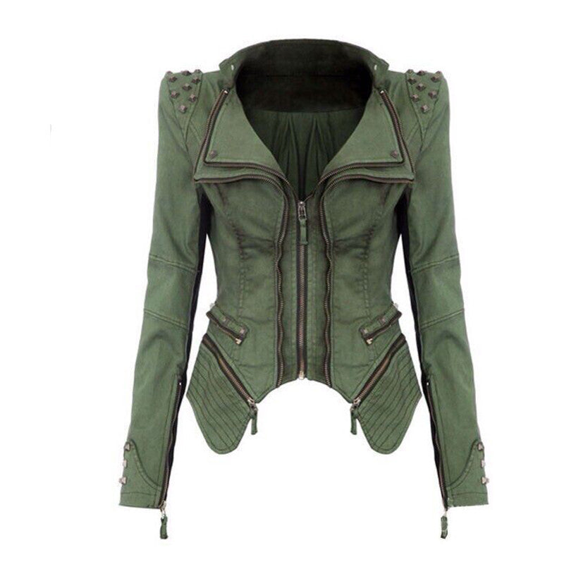 Online discount shop Australia - Fashion Slim shoulder rivets zipper jacket coat FT1385