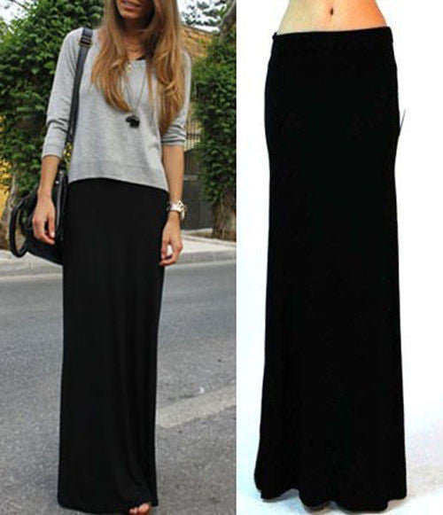 Online discount shop Australia - 6XL 7XL New Fashion Brand Falda Large Plus Size Black Fold Over High Waist To The Floor Jersey Long Maxi Skirt