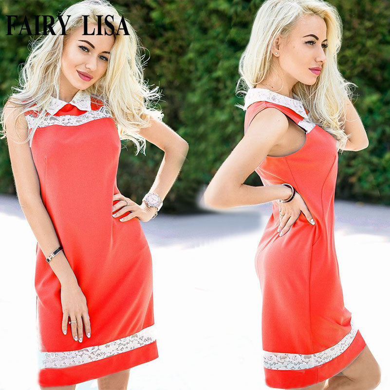 Online discount shop Australia - LISA summer lace Splice office dress women casual plus size vintage dress sexy sleeveless party dresses cheap clothes china