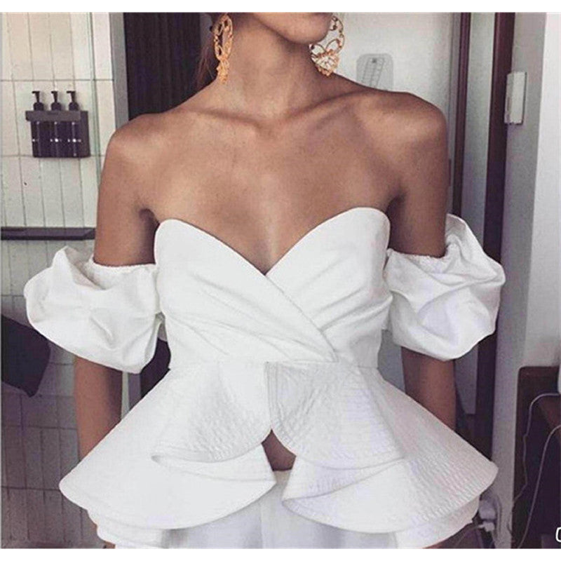 Online discount shop Australia - HIGH QUALITY Newest Fashion Runway Designer Style Women's Off The Shoulder Ruffles Strapless Top Size S-XL
