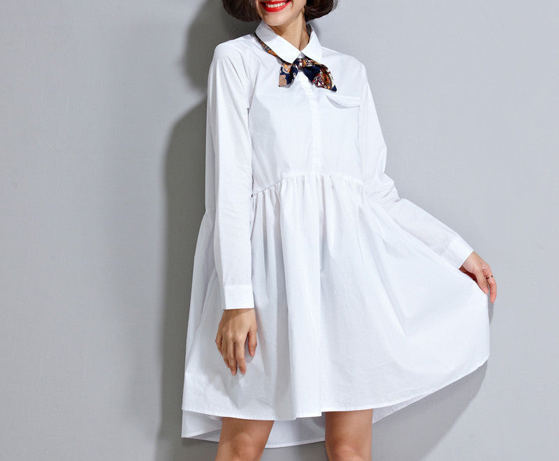 Plus Size Women's Dress Lady White Blouse Pure Color Tops Tees Loose Fashion Casual Sweet Oversize Lady Clothing