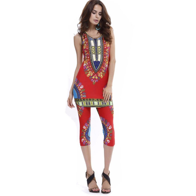 Online discount shop Australia - Mavodovama Dashiki dress Summer Women sexy Bohemian Robe Femme Africa Print Indian Style Two piece set roupas feminina