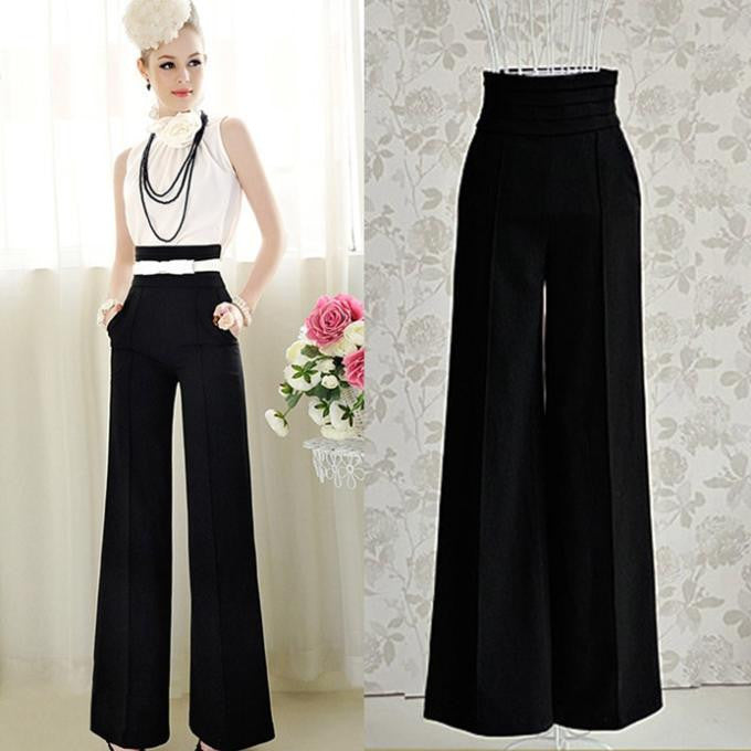Online discount shop Australia - Loose Zipper Fly Solid Pantalones New Women Casual High Waist Flare Wide Leg Long Pants Palazzo Trousers