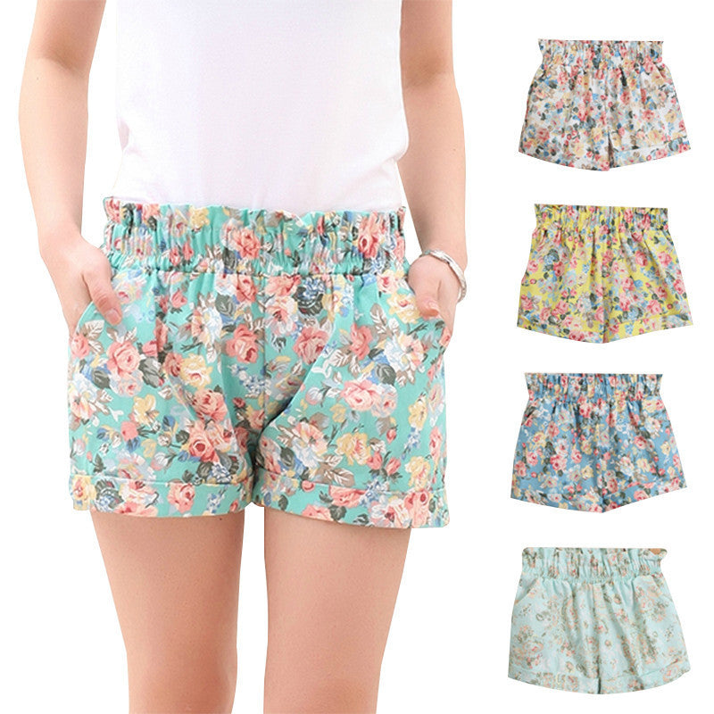 Online discount shop Australia - Fashion European Style Floral Cotton Female Shorts For Women Plus Size Casual High Waist Ladies Short Pants Girl D07