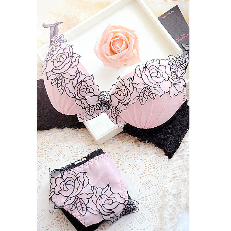 Online discount shop Australia - Embroidery sweet sexy deep V-neck adjustable push up lace to collect the furu young girl bra underwear set