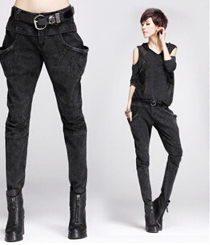 women's harem pants Large pocket denim pants black hip-hop pants plus size sequin women pants unique womens clothing