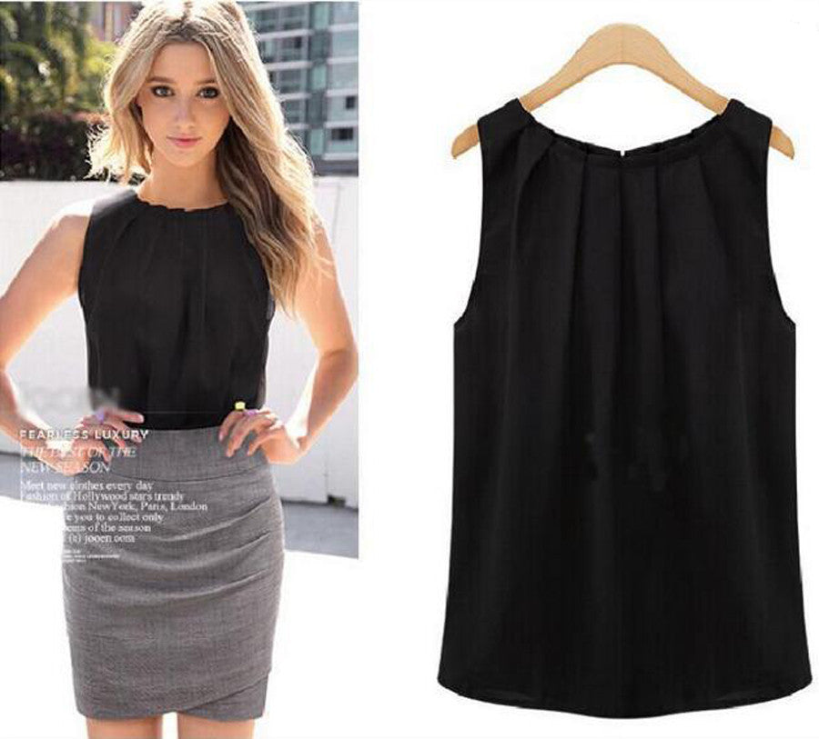 Fashion Sleeveless Vest Black White Chiffon Blouses Tank Tops Crop Tops For Ladies Woman SW584_L