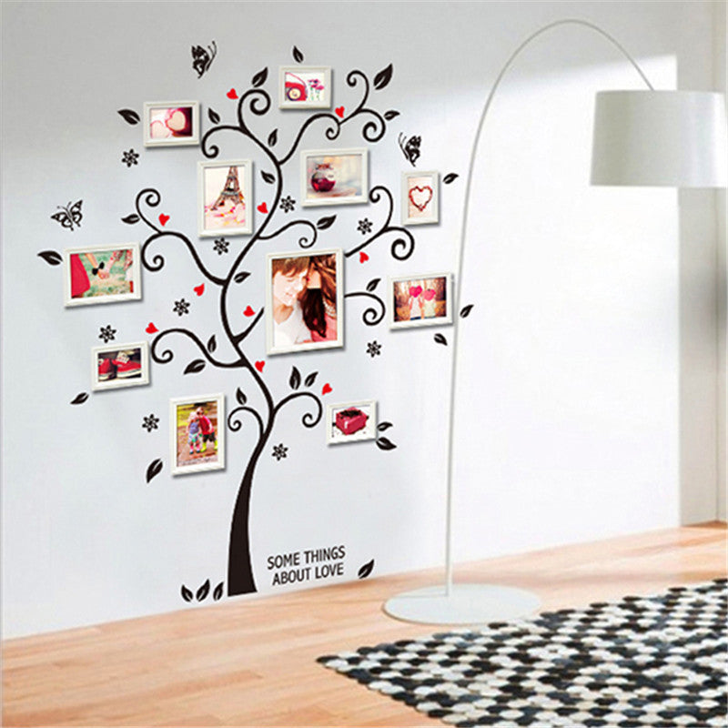 Chic Black Family Photo Frame Tree Butterfly Flower Heart Wall Sticker Living Room Decor Room Decals