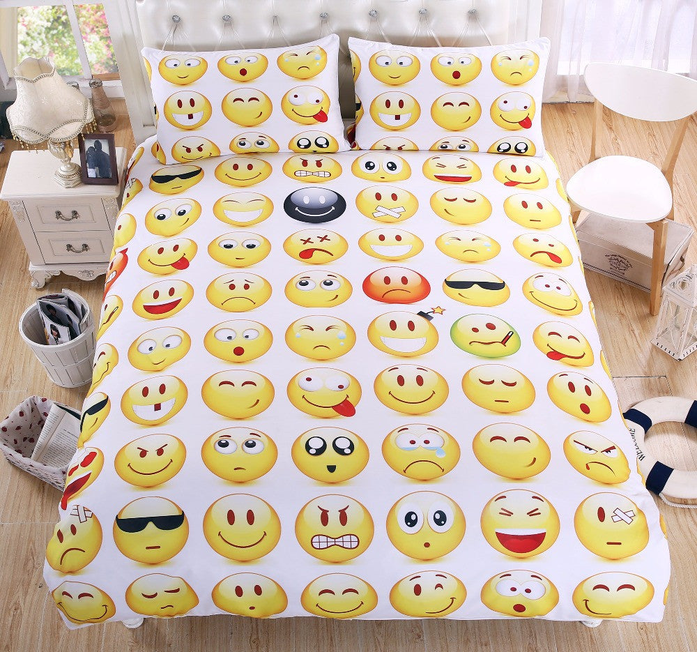 Online discount shop Australia - Emoji Bedding Set Interesting and Fashion Duvet Cover for Young People New Year Bed Sheets 3Pcs Twin Full Queen Size