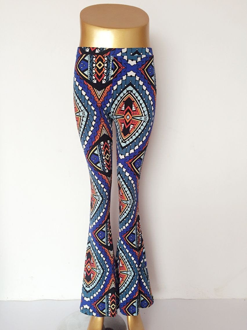 Women Baroque print Wide Leg Legging Flare pant Bell bottom legging Fashion High Style1021