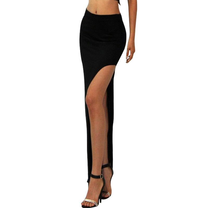 Online discount shop Australia - Charming Sexy Women Lady Long Skirts Open Side Split Skirt Long Maxi Skirt Black