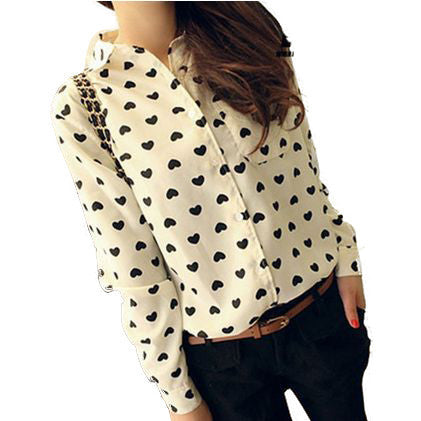 Online discount shop Australia - Fashion Vintage Women's Shirt Chiffon Blouse Love Heart Sweet Black Women Long Sleeve Tops S M L