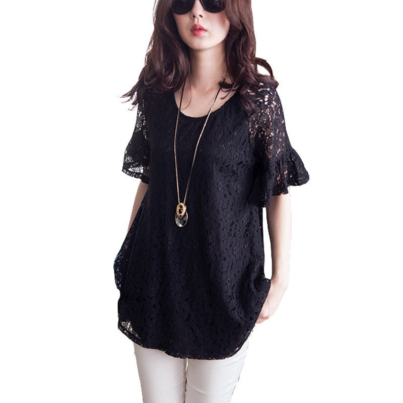 Women Tops Lace Crochet Shirts Elegant Black Lace Blouse Shirt Women Clothing Plus Size 5XL