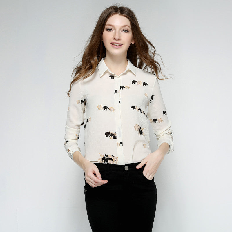 Online discount shop Australia - Lady Blouse Turn Down Collar Long Sleeve Printed Shirts Casual Office OL Loose Women Tops Plus Size LBAA8192